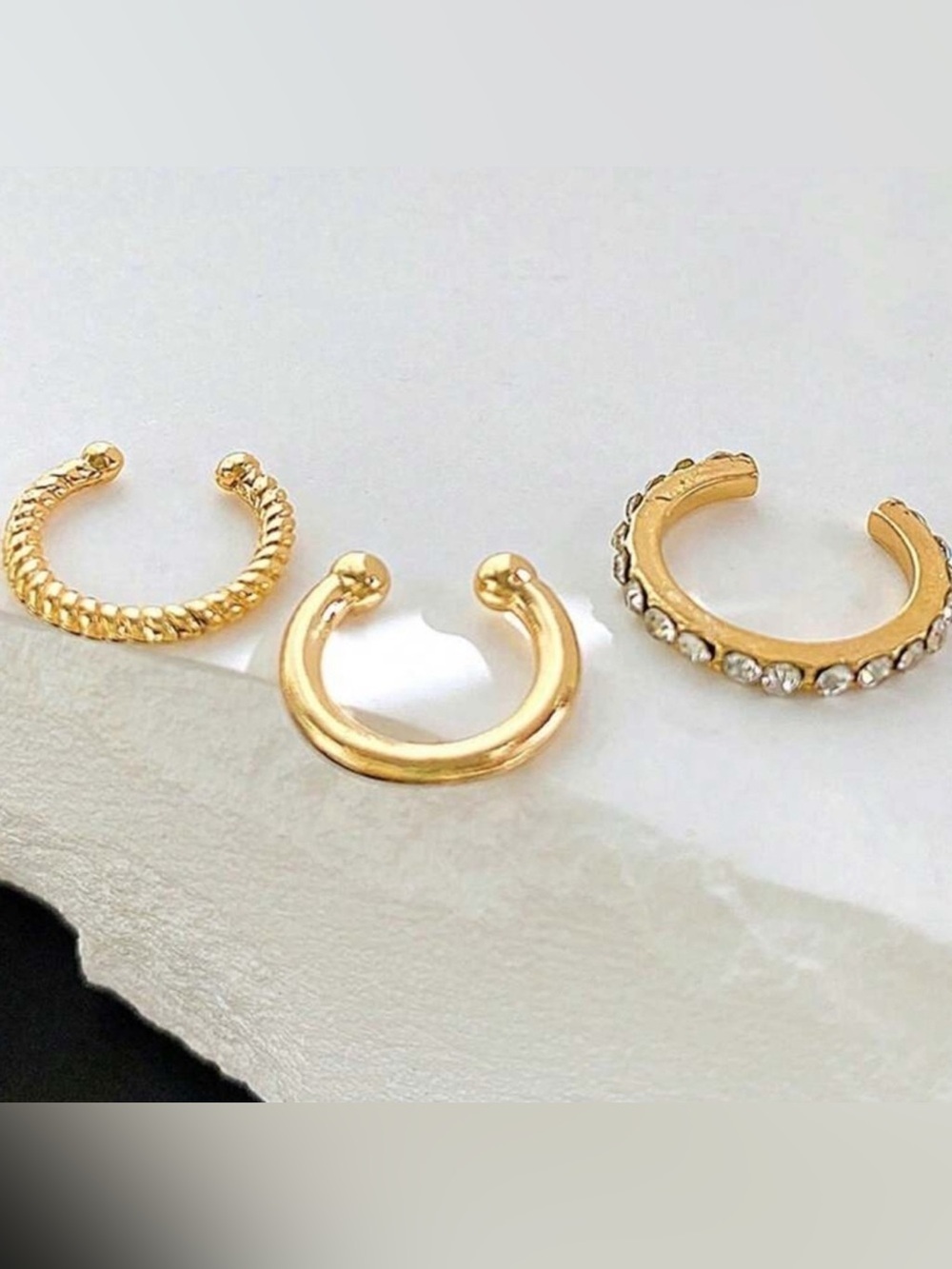 Gold 3pc Rhinestone Ear Cuff Set - Picture 2 of 2